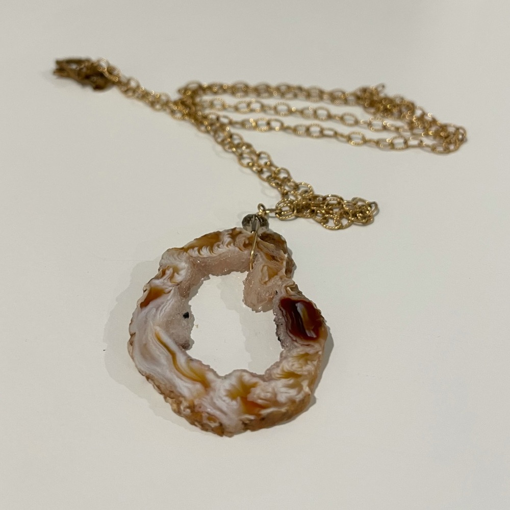 Gold Necklace with Natural Geode Sliver Drop